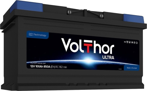 Акумулятор автомобільний VolThor VU10H 60038 SMF (Ultra, Ca/Ca, 12V, 100Ah, EN850A, RC 182 min, Euro, 175*190*353 мм, Словенія, 2022 р.)