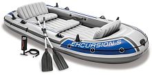 Човен надувний Intex 68325 «Excursion 5 Set» (168*366 см, гребний, п’ятимісний, трикамерний, надувне дно, весла, ручний насос, до 600 кг.)