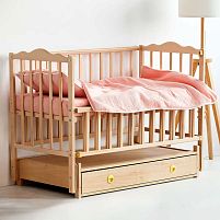 Ліжечко дитяче "Ангеліна" шарнір-підшипник з відкидною боковиною+шухляда, бук (натуральна)