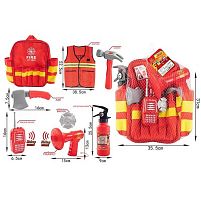 Набір пожежника 12 F 3 на батарейках, звук, пожежний жилет, рація, пожежний вогнегасник, аксесуари, в сітці