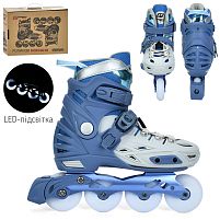 Ролики дитячі Profi Roller A4155-L-BL (розсувні, розмір 39-42, колеса: 4/Ø70 мм/PU, в один ряд, гальмо: задніє, підсвітка, синій)