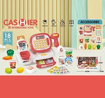 Касовий апарат C 668-31 18 аксесуарів, муляжі харчових продуктів, підсвічування сканера, звук, калькулятор, іграшкові гроші, в коробці