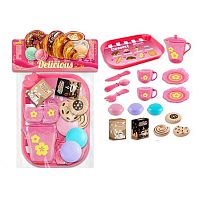 Набір продуктів 99009 таця, 2 чашки, 2 блюдця, чайничок, ніж, ложка, вилка, печиво, коробочки з кавою і цукром, в пакеті