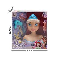 Манекен для зачісок LK 1713 E аксесуари, корона, фен, ножиці, шпильки, в коробці