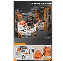 Набір інструментів 778-39 26 елементів, функціональна болгарка, каска, молоток, викрутка, пила, рюкзак, штангенциркуль, в коробці