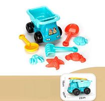 Пісочний набір YF 3634 машина - самоскид, лопатка, граблі, сито, 4 формочки, в сітці