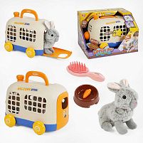 Кролик з аксесуарами 913-5 переноска, миска, морква, щітка для вичісування, в коробці
