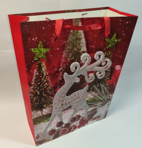 Пакет подарунковий паперовий "Новорічна композиція" 40 * 55 * 15см Stenson R87419 (колір: червоний)