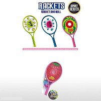 Набір ракеток 9906 A 2 ракетки, пластиковий каркас, волан, м’яч, в сітці, ВИДАЄТЬСЯ МІКС ВИДІВ