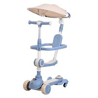 Самокат триколісний iTrike JR3-168-5-BL (колеса: передні Ø4.33"/заднє Ø3,34"/PU, рама: пластик, сидіння, бампер, батьк. ручка, навіс, підсв, до 25 кг)