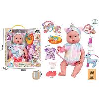 Пупс DH 2377 C висота: 39 см, вінілова іграшка, музичний чіп, закриває очі, знімний одяг, пустушка, взуття, підгузок, ходить в туалет, пляшечка