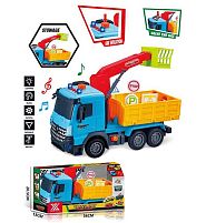 Спецтехніка 688-9 C “Вантажівка з підйомником”, довжина 29 см, підсвічування, звукові ефекти, інерція, гумові колеса, висувна стріла, дорожні зна