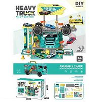 Трек 6665 46 елементів, складається у вантажівку, металопластикова машинка, механічний ліфт, наліпки, в коробці