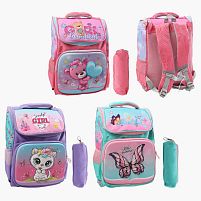 Рюкзак C 72899 розмір: 27х14х44 см, 1 відділення, 3 кишені, на блискавці, пластикові вставки, пенал, в пакеті, ВИДАЄТЬСЯ МІКС ВИДІВ