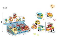 Набір машин 7753 ЦІНА ЗА 8 ШТУК В БЛОЦІ, “Спецтехніка”, на батарейках, інерція, звуки, підсвічування, рухомі елементи, дверцята відчиняються, в к