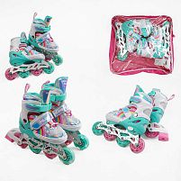 Ролики дитячі Best Roller 81097-S (розсувні, розмір 29-33, колеса: 4/Ø60 мм/PU, в один ряд, гальмо: задніє, підсвітка, сумка, бірюзовий)