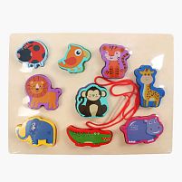 Вкладиші С 74553 “Тваринки”, дерев'яні, 9 штук, гра шнурівка, назви англійською мовою, у плівці