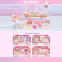 Набір меблів 6669 A 4 види, 1 флоксова фігурка, песик, аксесуари, ліжко, туалетний столик, стільчик, в коробці, ВИДАЄТЬСЯ ТІЛЬКИ МІКС ВИДІВ