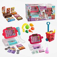 Касовий апарат 66107 2 кольори, 32 елементи, калькулятор, звук, підсвічування, імітація розрахунку карткою, купюри, кошик з продуктами, в коробці