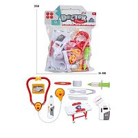 Набір лікаря 5507-7 кушетка, стетоскоп, шприц, щипці, пластир, термометр, пульсометр, ніж, ложка, бейдж, в пакеті