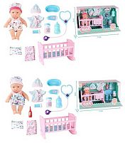 Пупс BLS-W 95 (24/2) 2 види, ліжко, одяг, медичне приладдя, у коробці