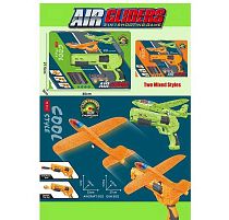 Пістолет із запускачем 949-104 2 кольори, механічний принцип, літачок з підсвічуванням, 6 куль, 3 м’які патрони з присосками, в коробці