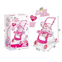 Візок для ляльки 6601 AH-3 металева основа, козирок від сонця, кошик, додаткова поличка, в коробці