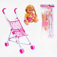 Лялька з візочком LA 66-1 плаче, сміється, заплющує очі, висота 31 см, в пакеті