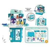 Набір стоматолога 8073 валіза трансформується, медичний кабінет, ігровий стіл, щелепи, зуби, інструменти стоматолога, аксесуари, наліпки, у вал