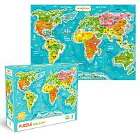 Пазл "Мапа світу" 300704 "DoDo", назви англійською мовою, 100 елементів, розмір зібраного пазла: 28х39 см, в коробці