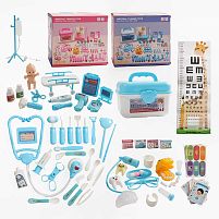 Набір лікаря 839-021 2 види, 73 елементи, пупсик, бокс, окуляри, стетоскоп, звук серцебиття, підсвічування, термометр, ліхтарик, молоточок, медич