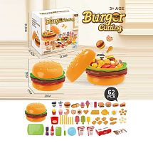 Набір продуктів CB 599 Y9 62 елементи, великий бургер-бокс, продукти на липучках, посуд, таця, дошка для нарізання, ножичок, стаканчики та баночк