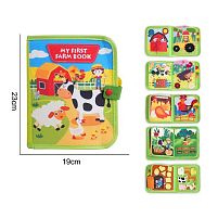 М'яка книжка-бізіборд 25008 "Ферма", фетр, пальчикові ігри, пискавка, елементи на липучках, назви англійською мовою, в пакеті