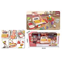 Касовий апарат 8103 на батарейках, звук, підсвічування, калькулятор, сканер, мікрофон, відсік для грошей, іграшкові гроші, продукти, кошик, в к