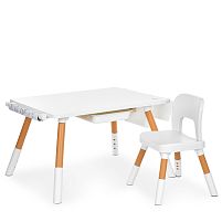 Дитячий столик Bambi M 6319-1 (зі стільчиком, столик: 52*63*90 см, стільчик: 37*37*56 см, 2 кошики, висувний ящик, рулон розмальовки, білий)