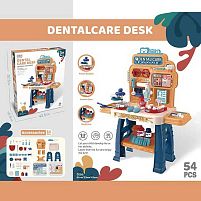 Набір стоматолога 8133 54 елементи, медичний стіл з поличками, муляжі щелеп та зубів, інструменти стоматолога, рухомі деталі, аксесуари та наліпки