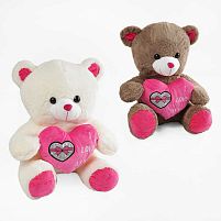 М`яка іграшка M 17386 2 види, "Ведмедик", висота 40см, тримає сердечко в лапках, ВИДАЄТЬСЯ МІКС ВИДІВ