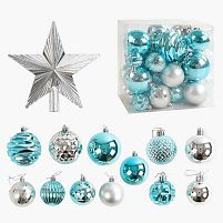 Новорічні прикраси C 67557 30 штук, кульки, зірочка-верхівка, у слюді