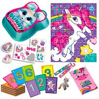 Набір для творчості "Bunny surprise" VT 8080-14 рожевий "Vladi Toys", пазли, 50 карток, наліпки, іграшка на пальчик, блокнот, в коробці