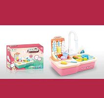 Мийка для посуду WD-P 24 РОЖЕВА, довжина 39 см, 20 елементів, автоматична подача води з крана, посуд, столові прибори, продукти, щітка, в короб