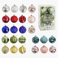 Новорічні прикраси C 67635 12 штук, кульки, D = 7,5 см, у слюді, ВИДАЄТЬСЯ ТІЛЬКИ МІКС ВИДІВ