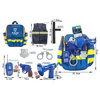 Поліцейський набір 12 P 3 на батарейках, звук, рація, сирена, кайданки, пістолет, значок, жилет, рюкзак, в сітці