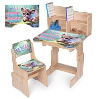 Дитяча парта-трансформер Bambi N 2071-27-3 «Magic animals» (регульована висота, стільчик, надбудова для книг, ящик під стільницею для канцтоварів)