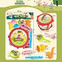 Музичні інструменти 668-3 барабан, барабанні палички, гармоніка, бубон, саксофон, флейта, гармоніка, маракаси, барабан - колотушка, в пакеті