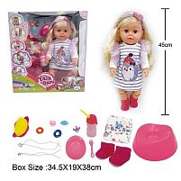 Пупс BLS 024 D висота 45см, знімний одяг, шарнірні суглоби, аксесуари, ходить на горщик, плаче сльозами, п’є з пляшечки, рухливі кінцівки, може ст