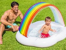Дитячий надувний басейн Intex 57141 «Весела хмаринка» (119*142 см, ↑84см, висота борта: 13 см, об'єм: 82 л, ненадувне дно, серія: Baby Pools, навіс)
