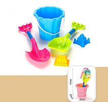Пісочний набір JX 6853 відро, 2 лопати, 2 формочки, в сітці, ВИДАЄТЬСЯ ТІЛЬКИ МІКС ВИДІВ