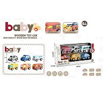 Набір машин YE 032 6 штук, дерево, середня довжина 6 см, закруглені краї, в коробці